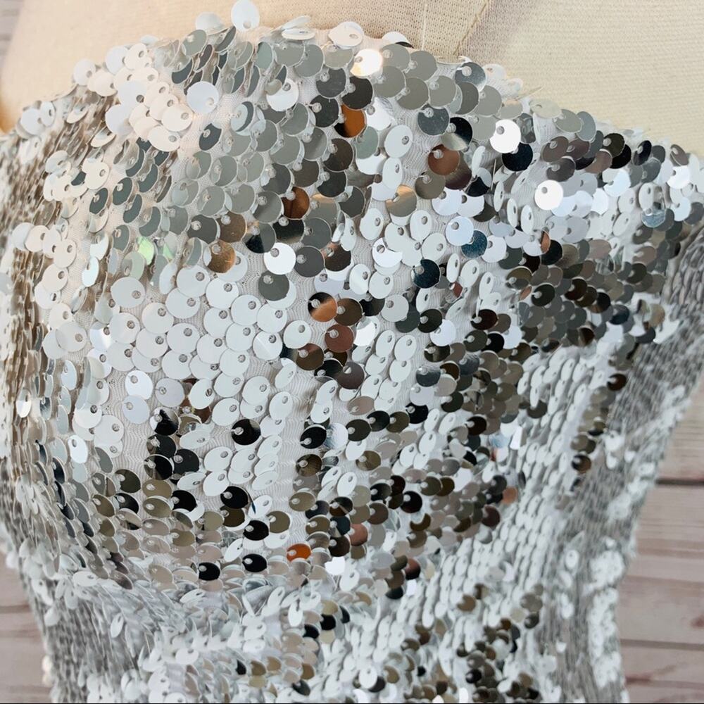 Lily Rose silver and white sequin strapless dress - Picture 4 of 8